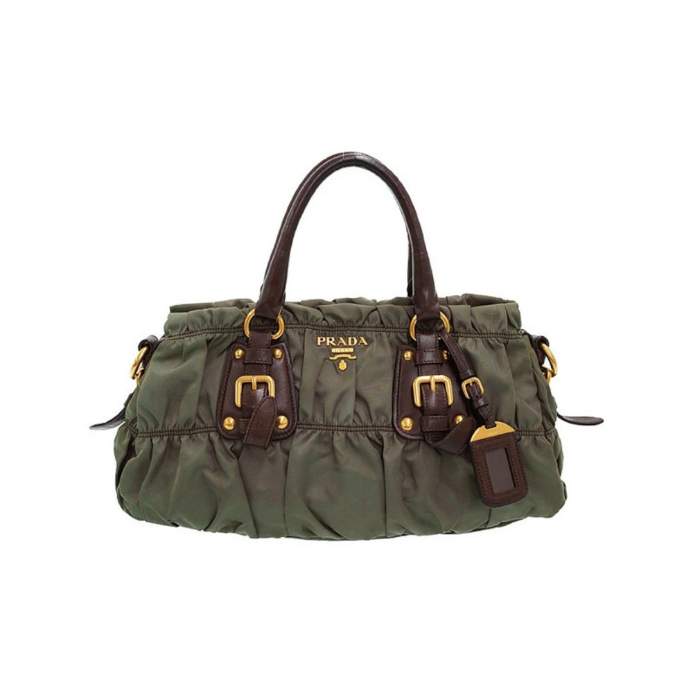 Prada Tessuto Gaufre convertible satchel deep olive green